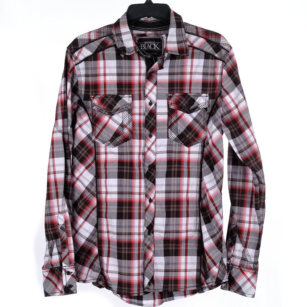 Buckle Black Men's Standard Fit Button Front Medium
